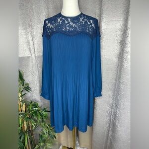 Zara Women’s Combined Lace Pleated Dress in Blue Sz S